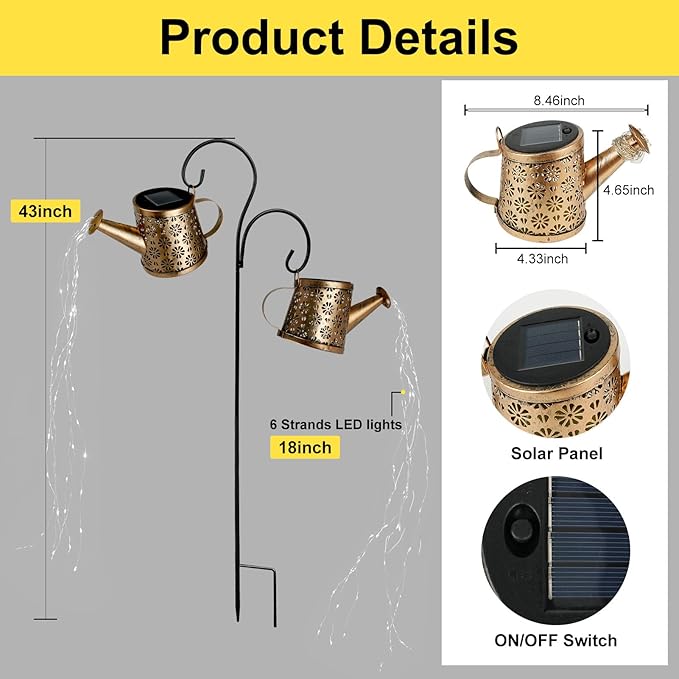 Solar Watering Can Lights Outdoor, IP65 Waterproof Garden Decor Solar Garden - Image 5