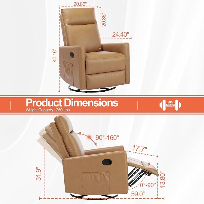 Sweetcrispy Recliner Chair, 360 Swivel Rocker Chair - Image 2