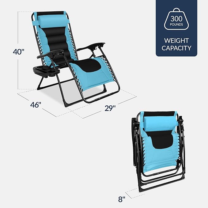 Best Choice Products Oversized Padded Zero Gravity Chair, Folding Outdoor Patio - Image 3