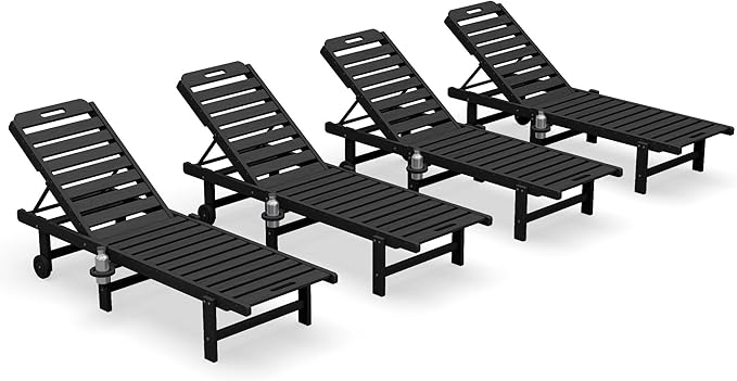 SERWALL Patio Chaise Lounge Chair Set of 4, HDPE Outdoor Lounge Chair - Image 10