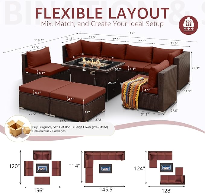 NICESOUL 9 Pcs Large Outdoor Patio Furniture Set - Image 4