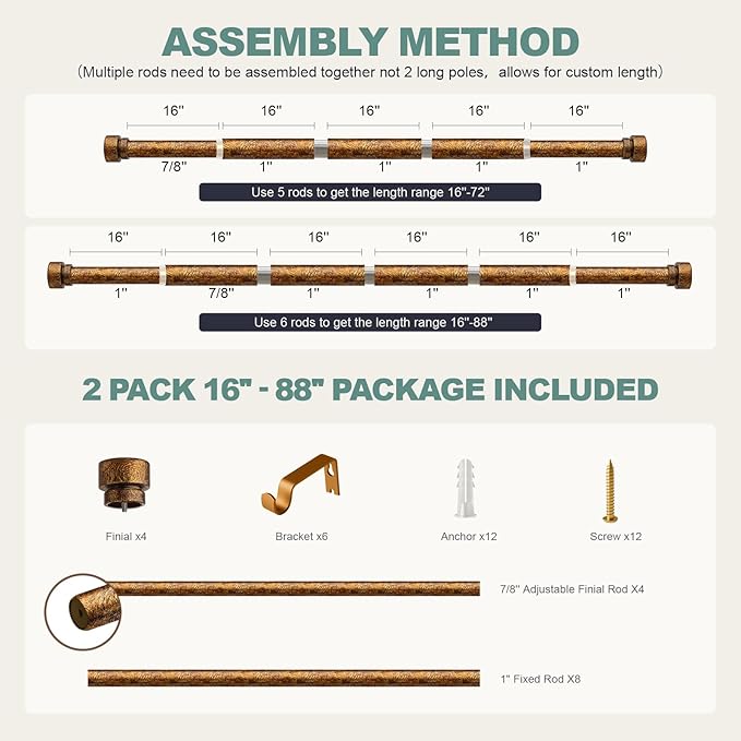 2 Pack Retro Gold Curtain Rods Set - Image 9