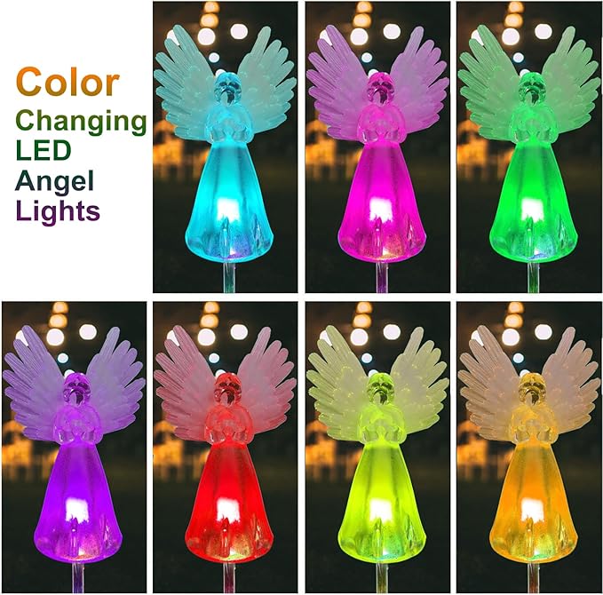 2 Pack Solar Angel Lights Outdoor Decor, Decorative Color Changing Waterproof - Image 4