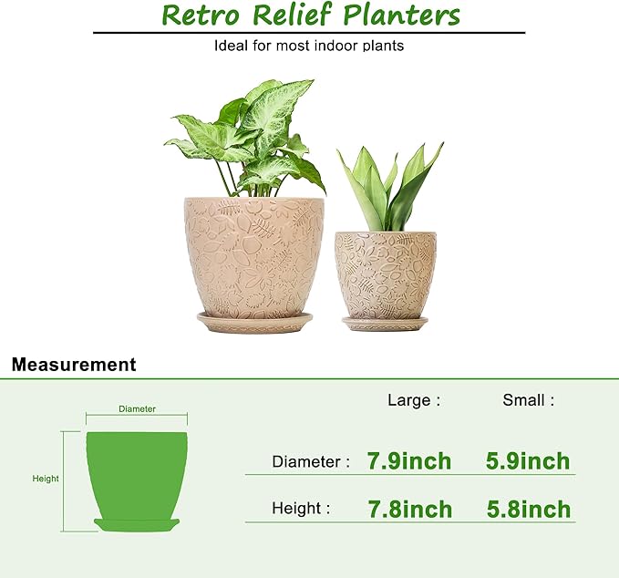8 Inch + 6 Inch Retro Ceramic Planter Set of 2 - Image 3