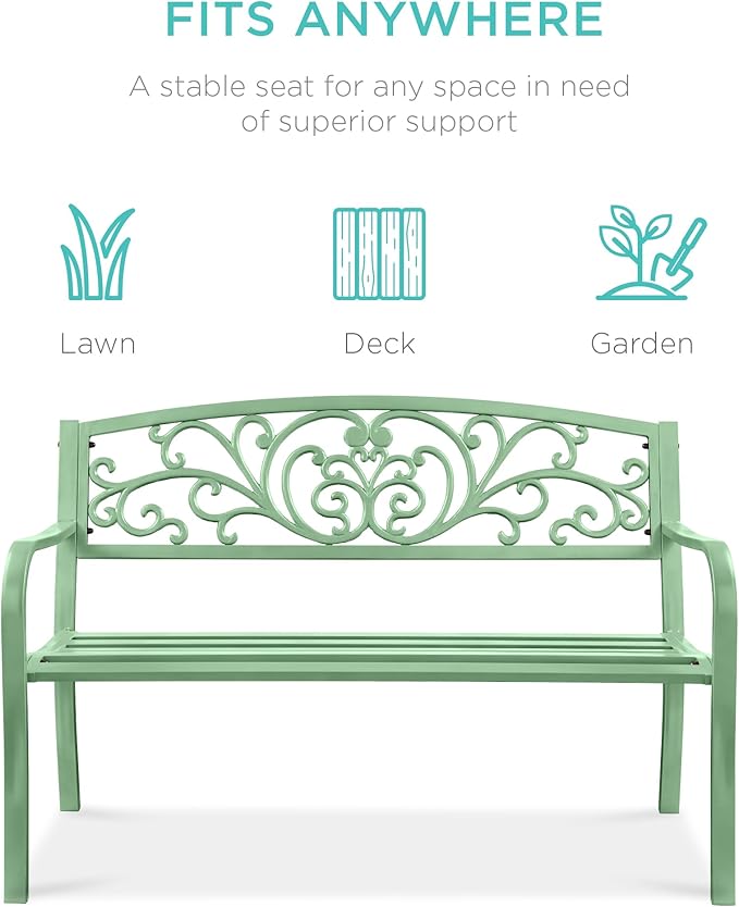 Best Choice Products Outdoor Bench Steel Garden Patio Porch Furniture - Image 3