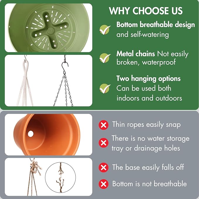 10 Inch Hanging Planters for Indoor Plants, Outdoor Hanging Plant Pot - Image 8
