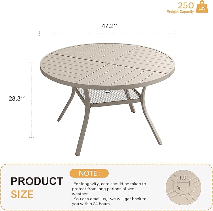 VICLLAX Round Patio Table with Adjustable Umbrella Hole - Image 3