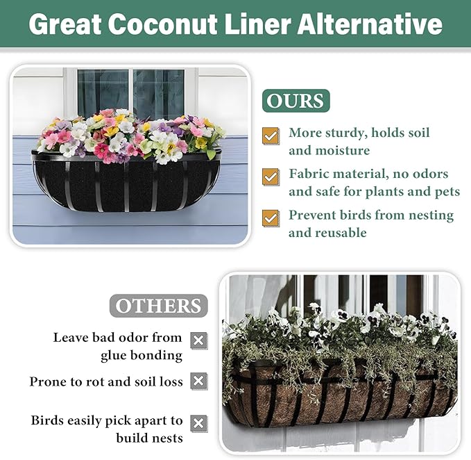 Riare 6 Pack 36 Inch Black Felt Window Box Liners- Fabric Trough Planter Basket - Image 4
