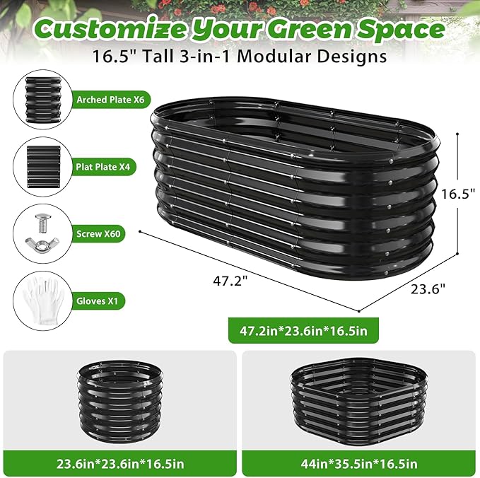 17" Tall Outdoor Garden Raised Garden Bed Kits, 4ft X 2ft Oval, 0.8MM Thick - Image 4