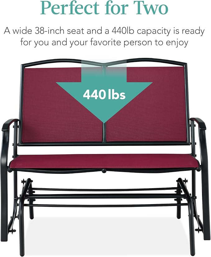 Best Choice Products 2-Person Outdoor Patio Swing Glider Steel Bench Loveseat - Image 6