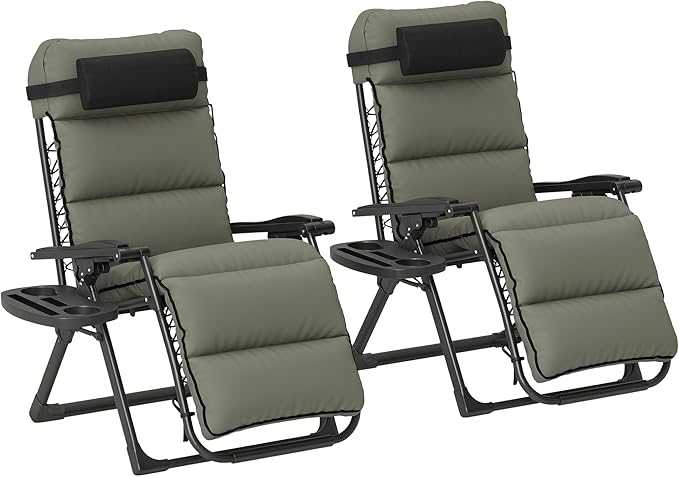 Outsunny Zero Gravity Chairs Set of 2, Reclining Folding Zero Gravity Lounge by Outsunny