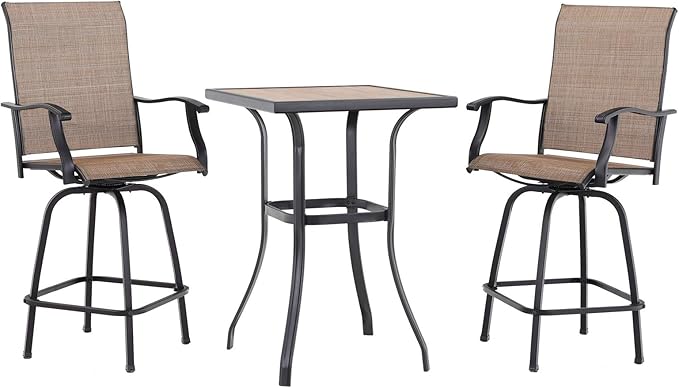 PHI VILLA 3 PCS Patio Swivel Bar Sets Textilene High Bistro Sets by PHIVILLAThepioneerofcomfortablehouseholdsupplies
