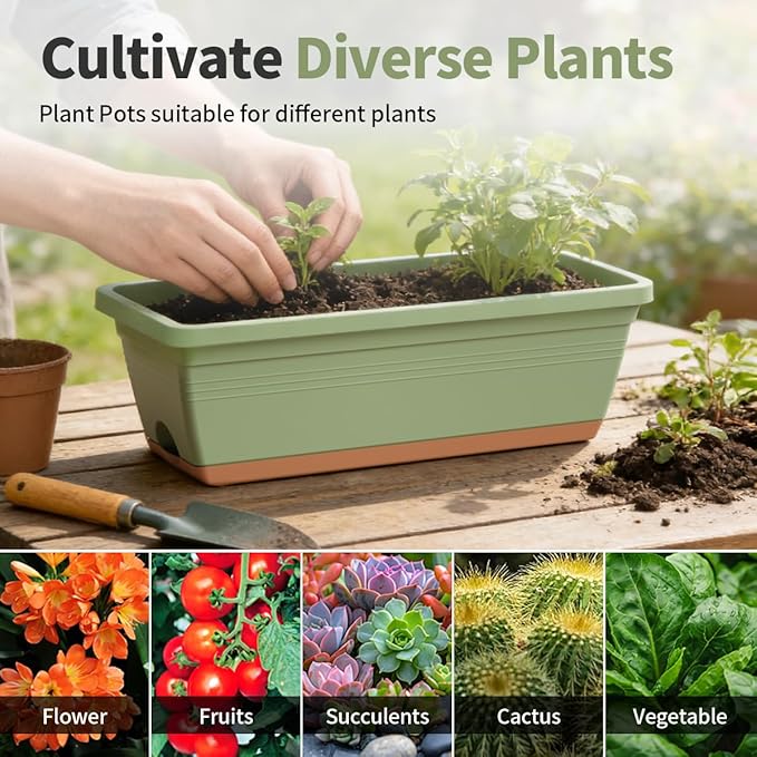 Window Box Planter, 6 Pack Plastic Vegetable Flower Window Planters Boxes 16 - Image 6