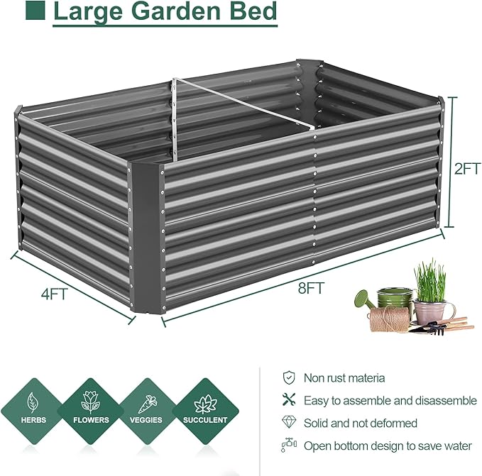 Land Guard 8×4×2 ft Galvanized Raised Garden Bed Kit, Galvanized Planter Raised - Image 2