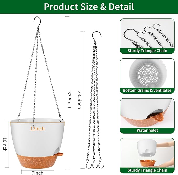 GARDIFE Large Hanging Planter, 12 inch Hanging planters - Image 2