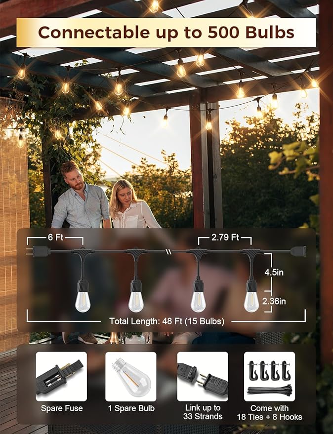 XMCOSY+ 48FT Outdoor String Lights Waterproof - Image 5