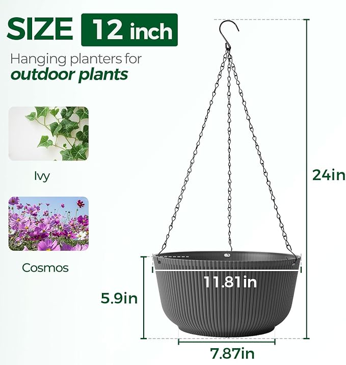 T4U 12 Inch Large Hanging Planters - Image 2