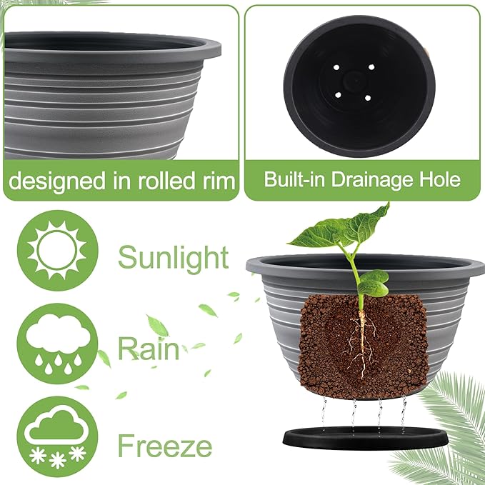 Large-Planter-Indoor-Outdoor Plant Pots, 12 inch 3 Pack Plastic Flower Pots - Image 3