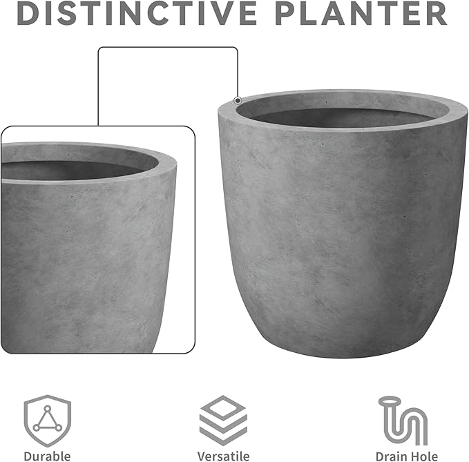Kante 13.4" Dia Round Concrete Planter, Large Outdoor Modern Indoor Decorative - Image 9