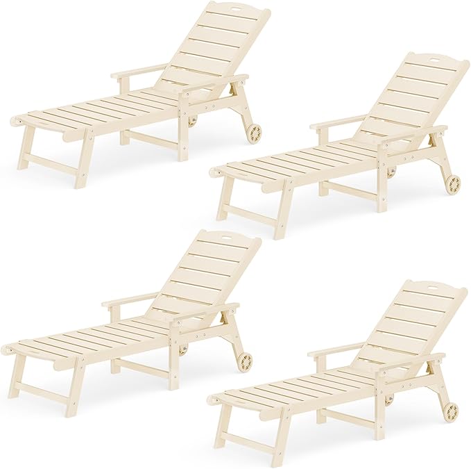 LUE BONA Outdoor Chaise Lounge Chairs Set of 4, HDPS Chaise Lounger, 5 by LUEBONA