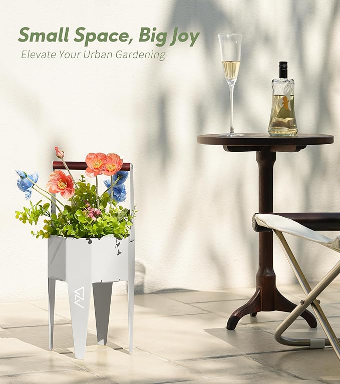 Planter with Stand, Metal 2 in 1 Portable Planter with Grow Bags & Handle - Image 9