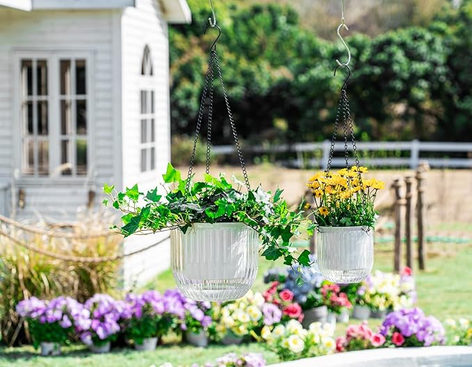 Melphoe 2 Pack Self Watering Hanging Planters Indoor Flower Pots, 5.3/8.3 Inch - Image 2