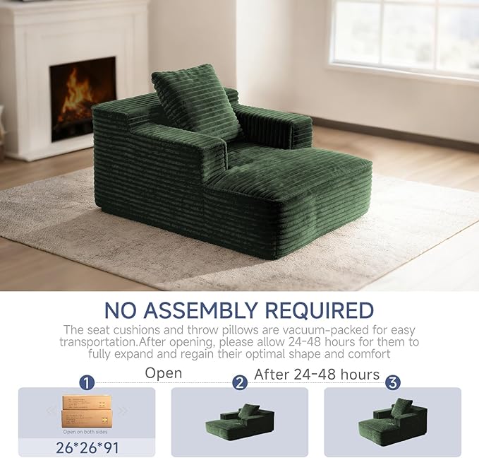 45'' Chaise Lounge Chair Indoor, Corduroy Upholstered Boneless Sofa Bed - Image 8