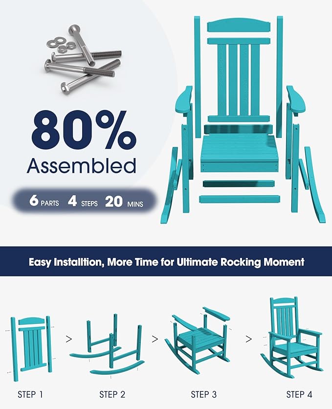 KINGYES HDPE Rocking Chairs Outdoor, Patio Rocking Chairs - Image 4
