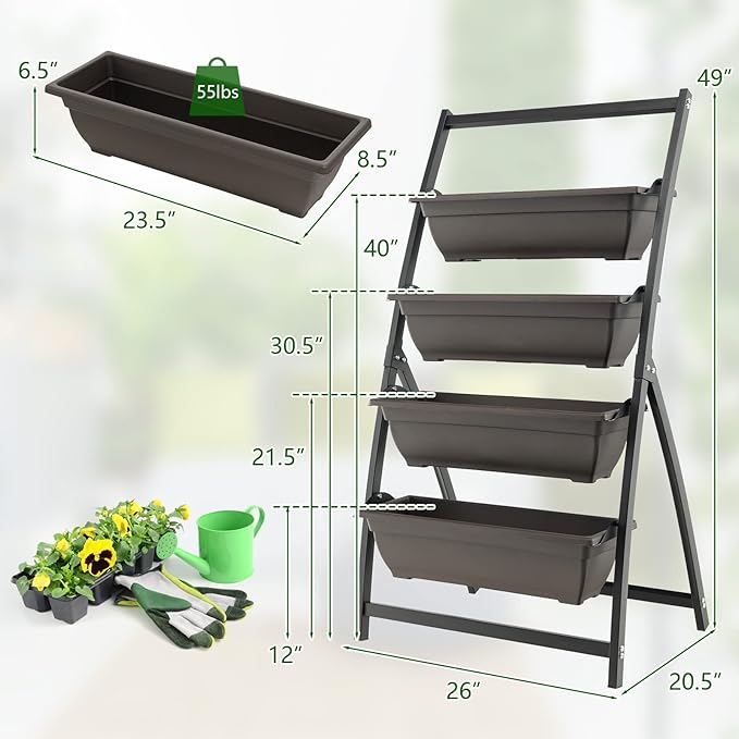Giantex 4.1FT Vertical Raised Garden Bed, 4-Tier Elevated Planter Box w/4 - Image 8