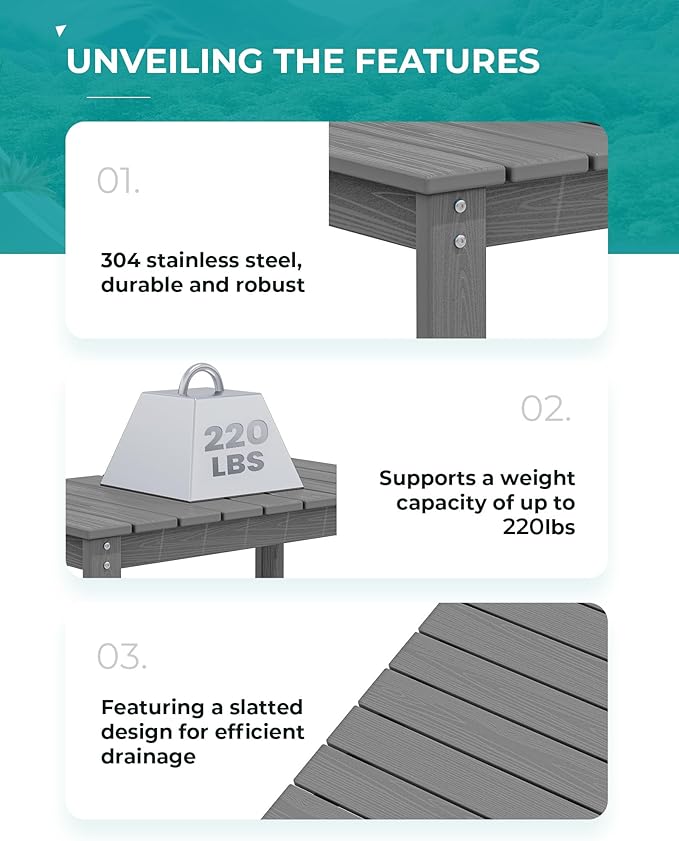 SERWALL Outdoor Coffee Table, HDPE Patio Coffee Table - Image 5