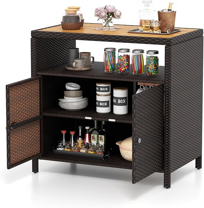 Tangkula Rattan Outdoor Storage Cabinet, Patiojoy Outdoor Cabinet by TANGKULA