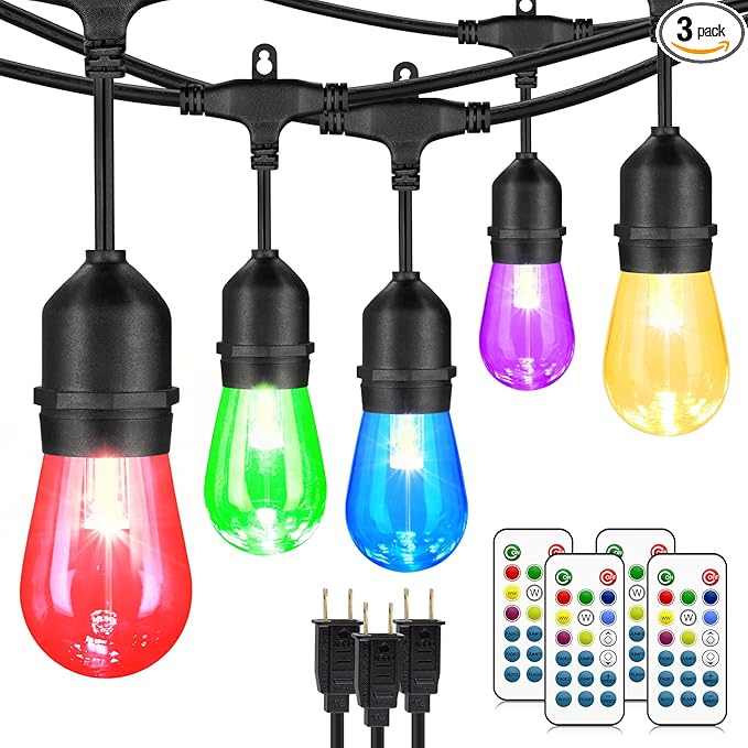 Mlambert 144Ft Multicolor Outdoor Patio Lights, Dimmable RGB Cafe String Lights by Mlambert
