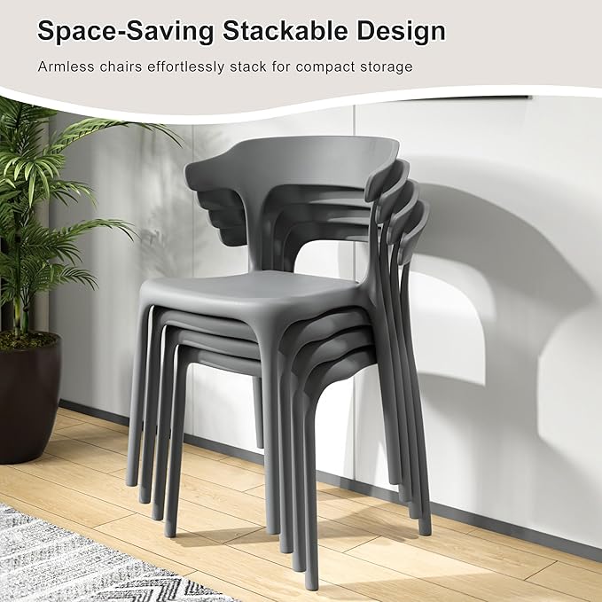 VECELO 4 Pack Plastic Stacking Chairs, Stackable Dining Chairs - Image 4