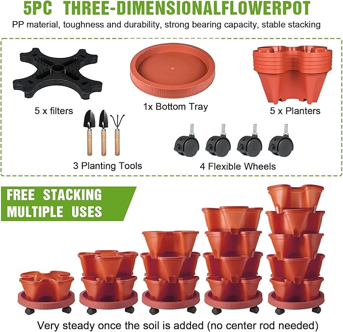 Vertical Strawberry Planter 5 Tier Stackable Tower Herb Planters Stacking - Image 7