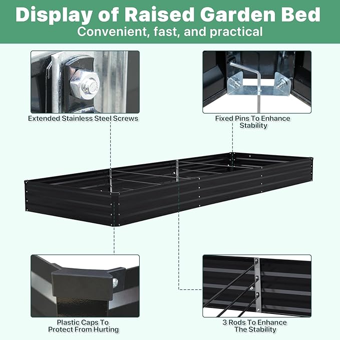 12×4×1ft Galvanized Metal Raised Garden Bed, Metal Planter Kit Box Outdoor - Image 3