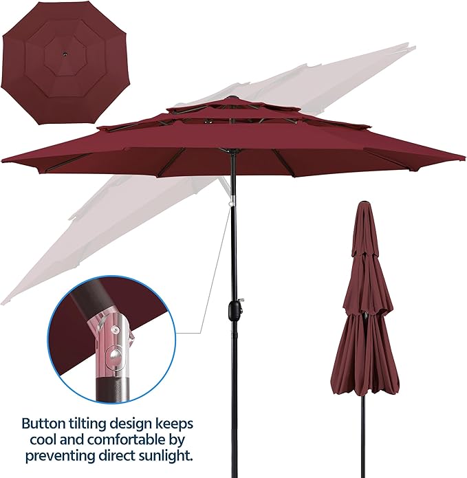 Yaheetech 3 Tier Patio Umbrella 10ft Vented Outdoor Large Market Table Umbrella - Image 6