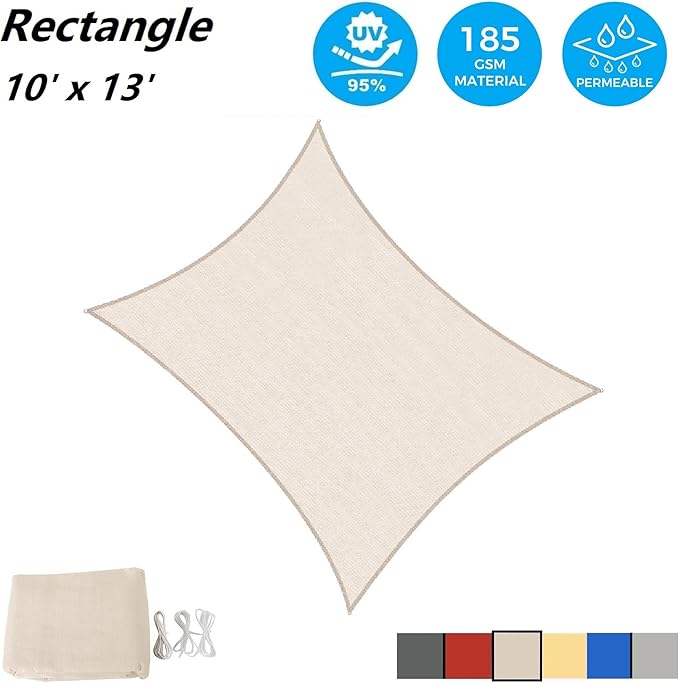 AsterOutdoor Sun Shade Sail Rectangle 10' x 13' UV Block Canopy - Image 2