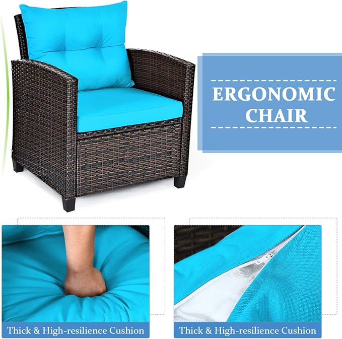 Tangkula 3 Pieces Patio Furniture Set, PE Rattan Wicker 3 Pcs Outdoor Sofa Set - Image 7