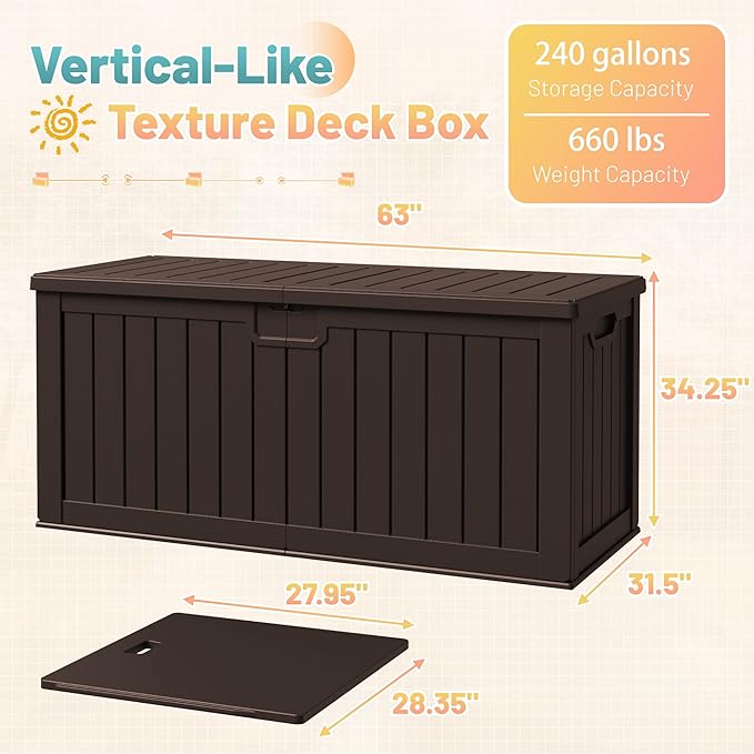 Patiowell 240 Gallon Large Outdoor Storage Box, Waterproof Deck Box - Image 6