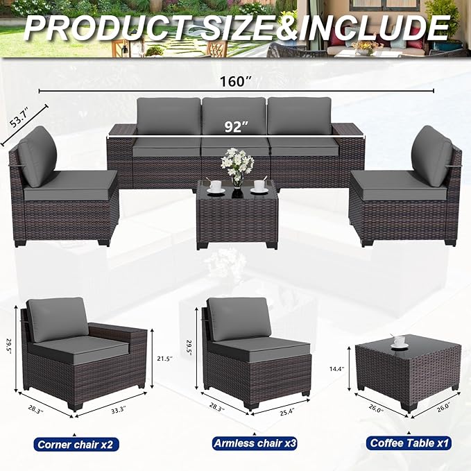 ALAULM 6 Pieces Patio Furniture Set, Oversized Seat/Armrest and High Back - Image 3