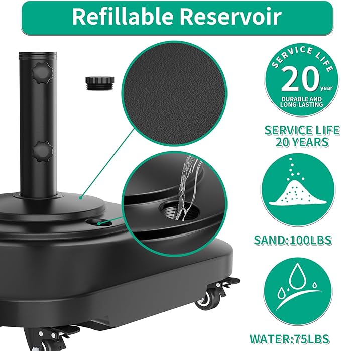 Umbrella Base with 5 Wheels, Upgraded 145lb Umbrella Stand Base, Heavy Duty & - Image 3