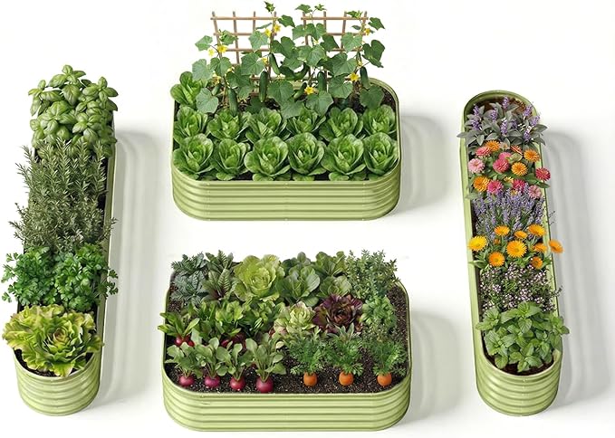 4-Pack 18” Tall Galvanized Raised Garden Beds – Small Space Garden Layout by Annoell