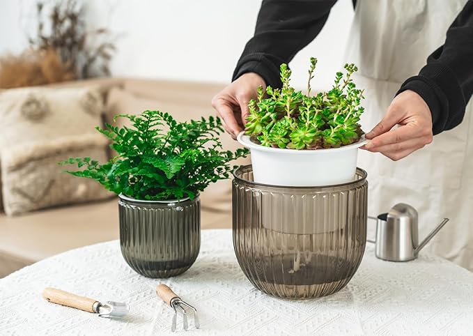 Melphoe 2 Pack Self Watering Hanging Planters Indoor Flower Pots, 5.3/8.3 Inch - Image 3