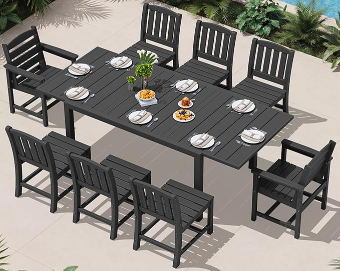 SERWALL 9-Piece Outdoor Dining Set, All Weather HDPE Outdoor Furniture Set by SERWALL