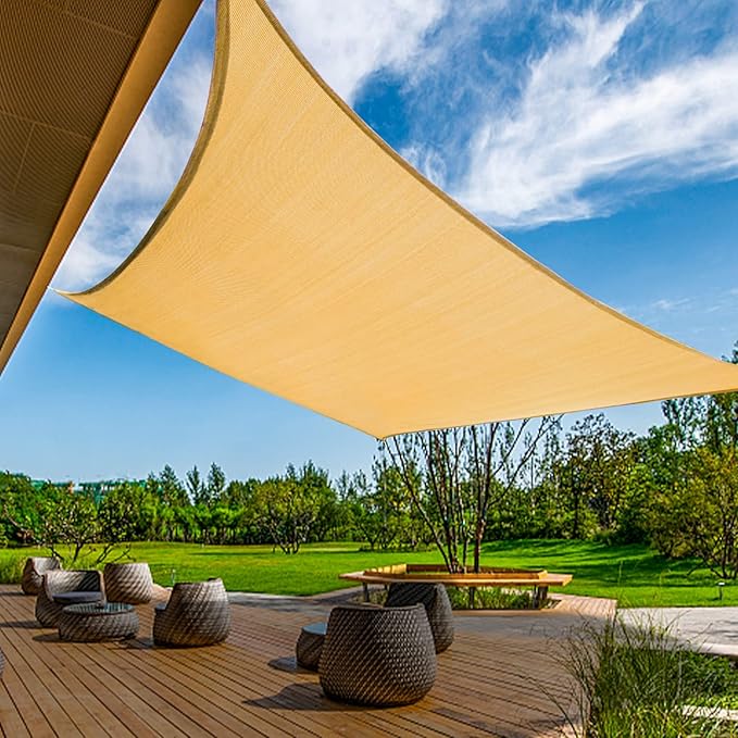 KANAGAWA 6'X8' Sand Custom Size Sun Shade Sail Rectangle UV Block Canopy Cover by KANAGAWA