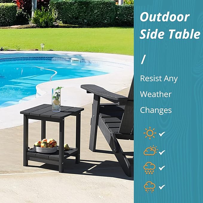 LUE BONA Adirondack Outdoor Side Table, 2-Tier Black HDPS Patio End Table - Image 4
