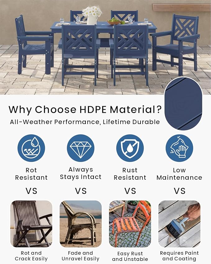 7-Piece Outdoor Dining Set, HDPE All-Weather Patio Table and Chairs Set - Image 3
