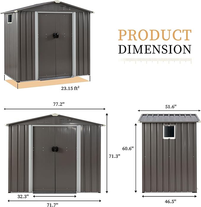 Vongrasig Outdoor Storage Shed, 6 x 4 FT Outside Metal Garden Shed - Image 3