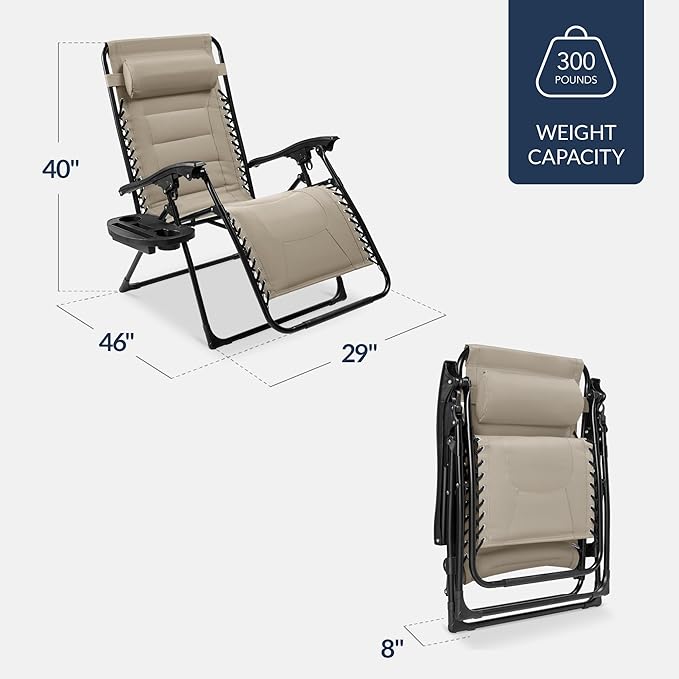 Best Choice Products Oversized Padded Zero Gravity Chair, Folding Outdoor Patio - Image 2
