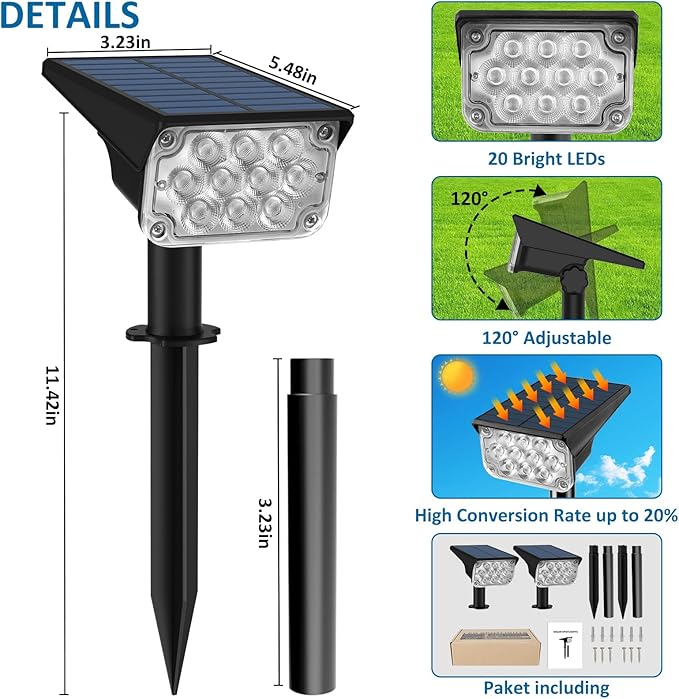 T-SUNUS Green Solar Spot Lights Outdoor Landscape Spotlights 2 Pack Dusk to - Image 7
